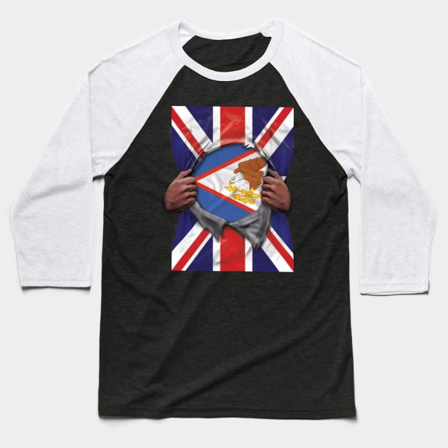 American Samoa Flag Great Britain Flag Ripped - Gift for American Samoan From American Samoa Baseball T-Shirt by Country Flags